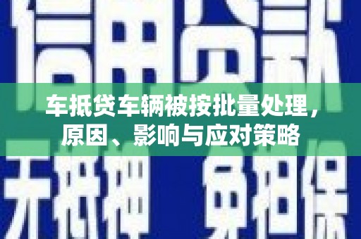 昆明车抵贷车辆被按批量处理，原因、影响与应对策略